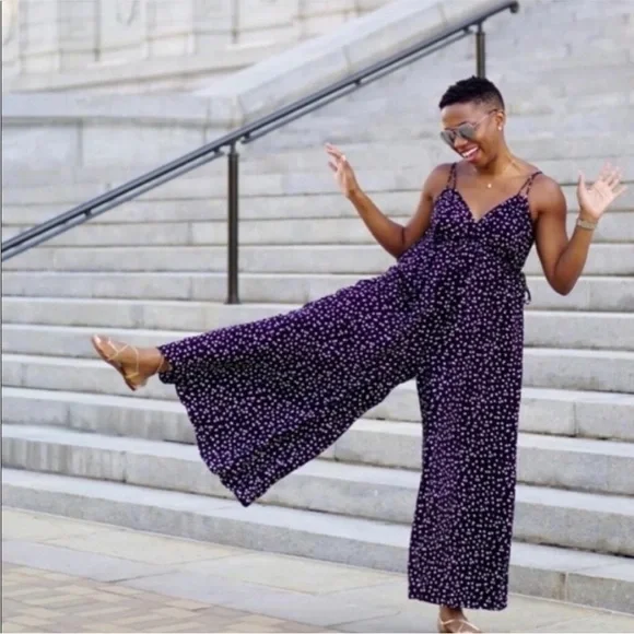 NWOT Anthropologie Maeve Finley Wide Leg Black White Polla Dot Flowy Jumpsuit 4 - Picture 7 of 14